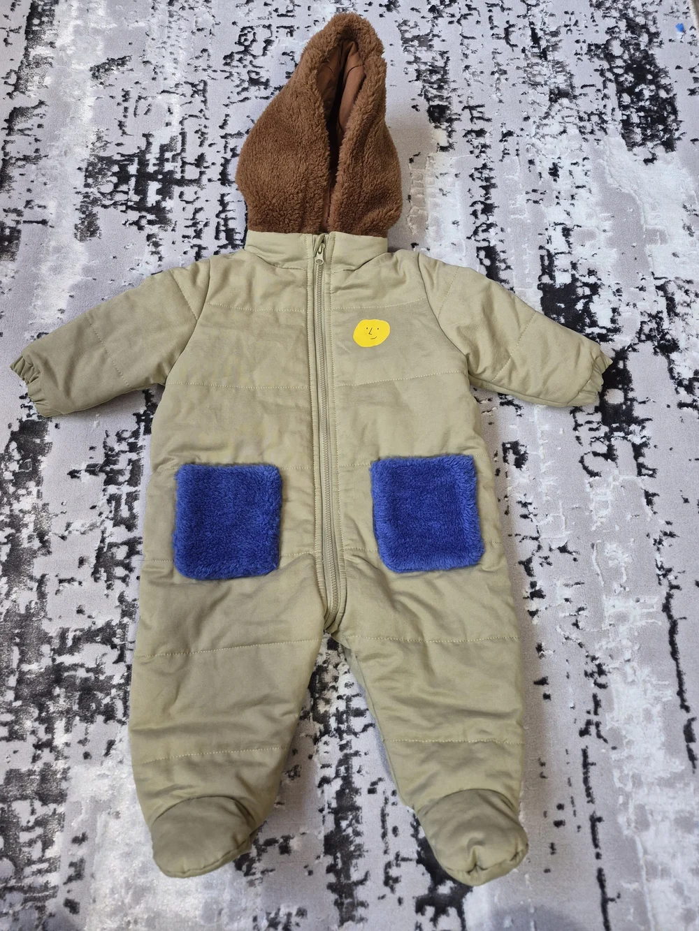 Bobo Choses Khaki Baby Shepra Organic Cotton Snowsuit / Coverall 3-6 m New